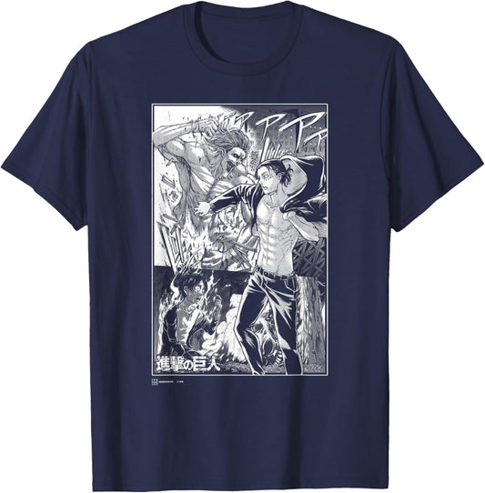 Attack on Titan Eren Yeager Titan Transformation Manga Style T-Shirt - T-Shirt | Navy