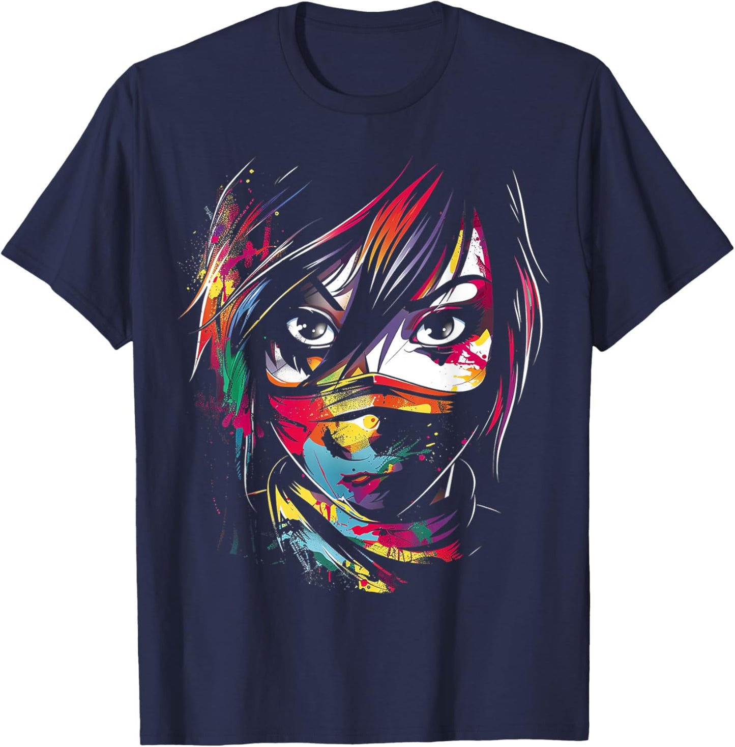 Anime Manga Motif Colorful Artwork Anime T-Shirt - T-Shirt | Navy