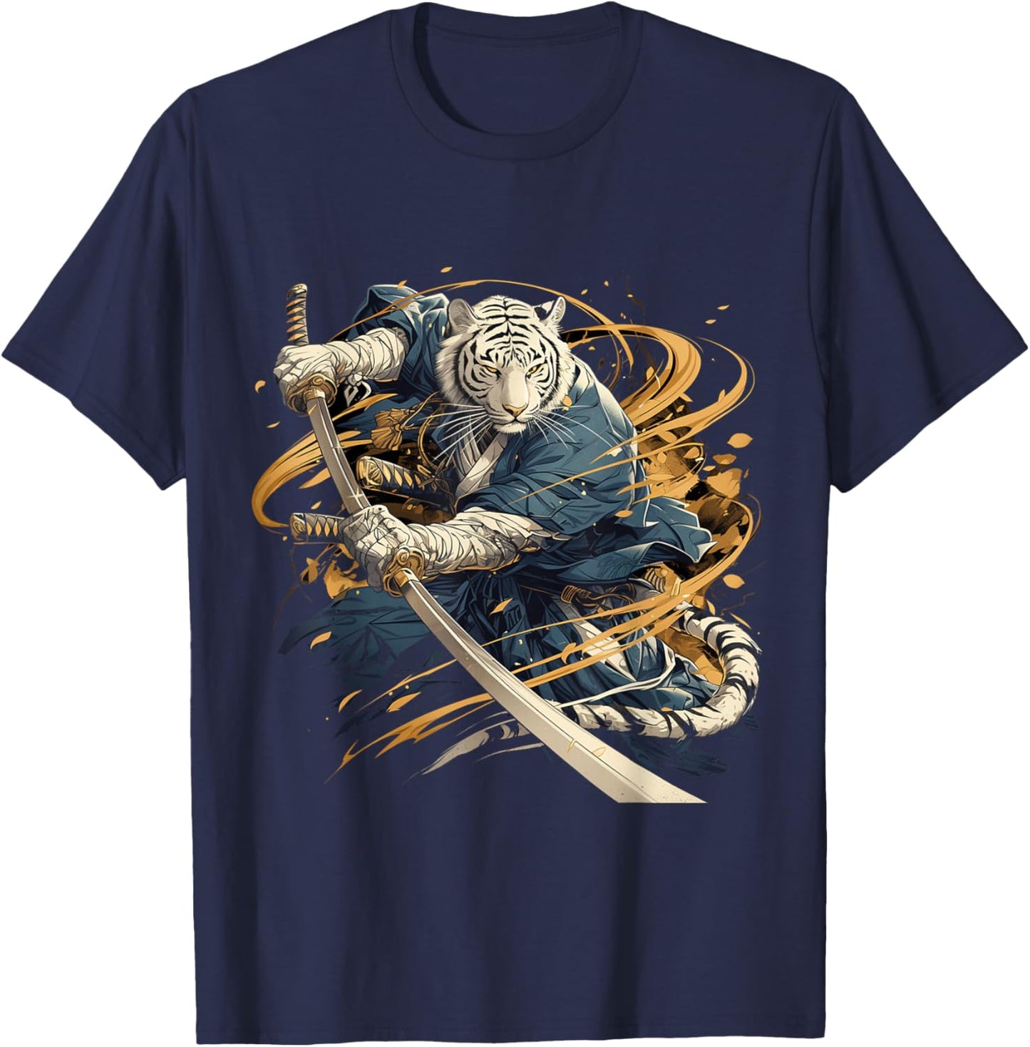 Japanese Art Tiger Ninja Ukiyo-e Anime Style Samurai Tiger T-Shirt - T-Shirt | Navy