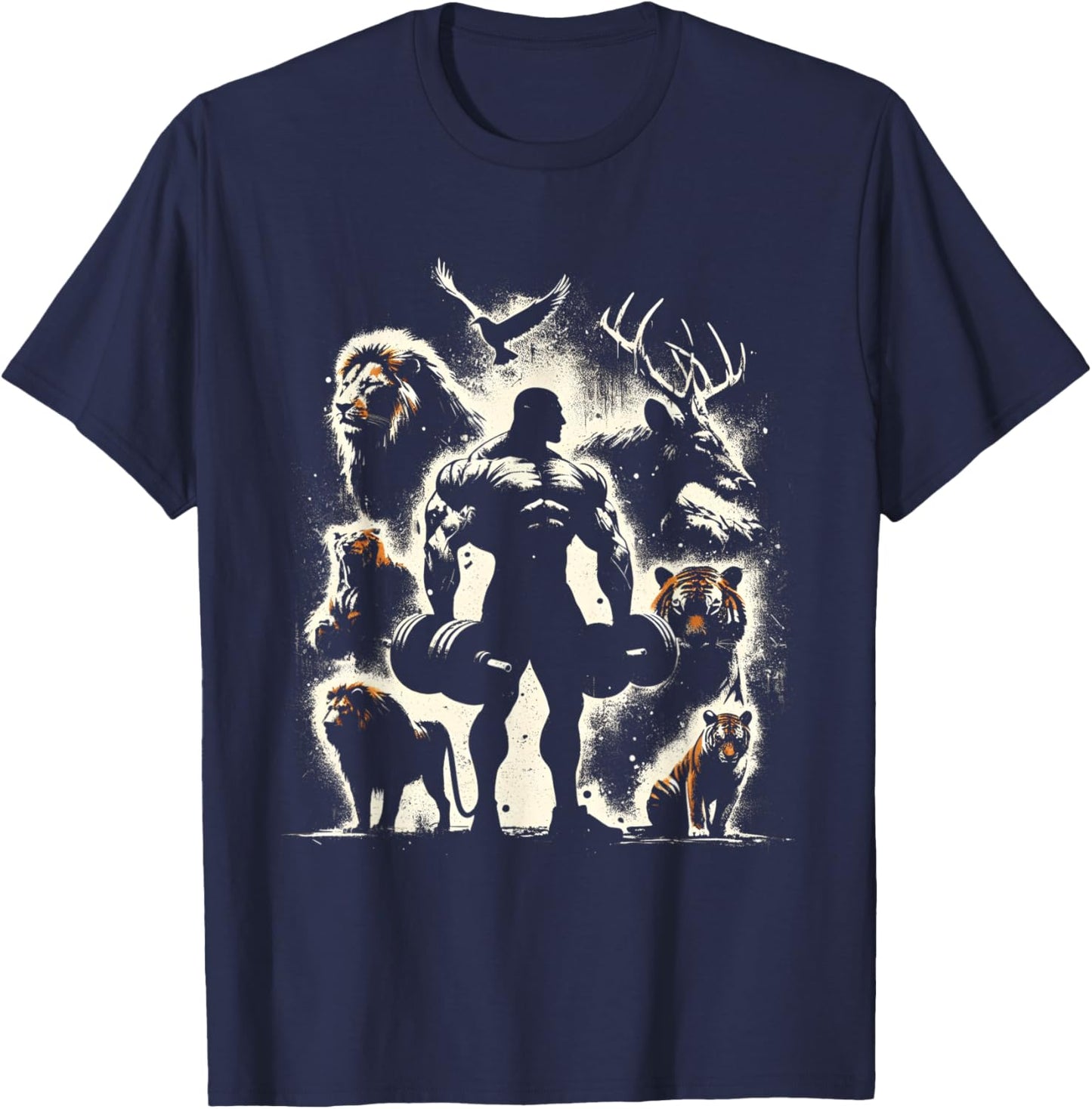 Body Builder Wild Animals Vintage Weightlifting Workout Gym T-Shirt - T-Shirt | Navy
