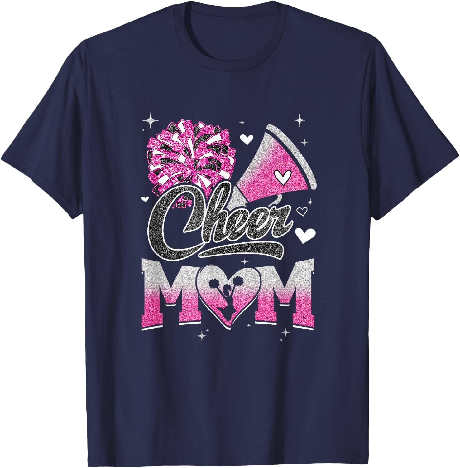 Cheer Mom Pink Cheerleading Football Graphic T-Shirt - T-Shirt | Navy