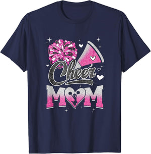 Cheer Mom Pink Cheerleading Football Graphic T-Shirt - T-Shirt | Navy