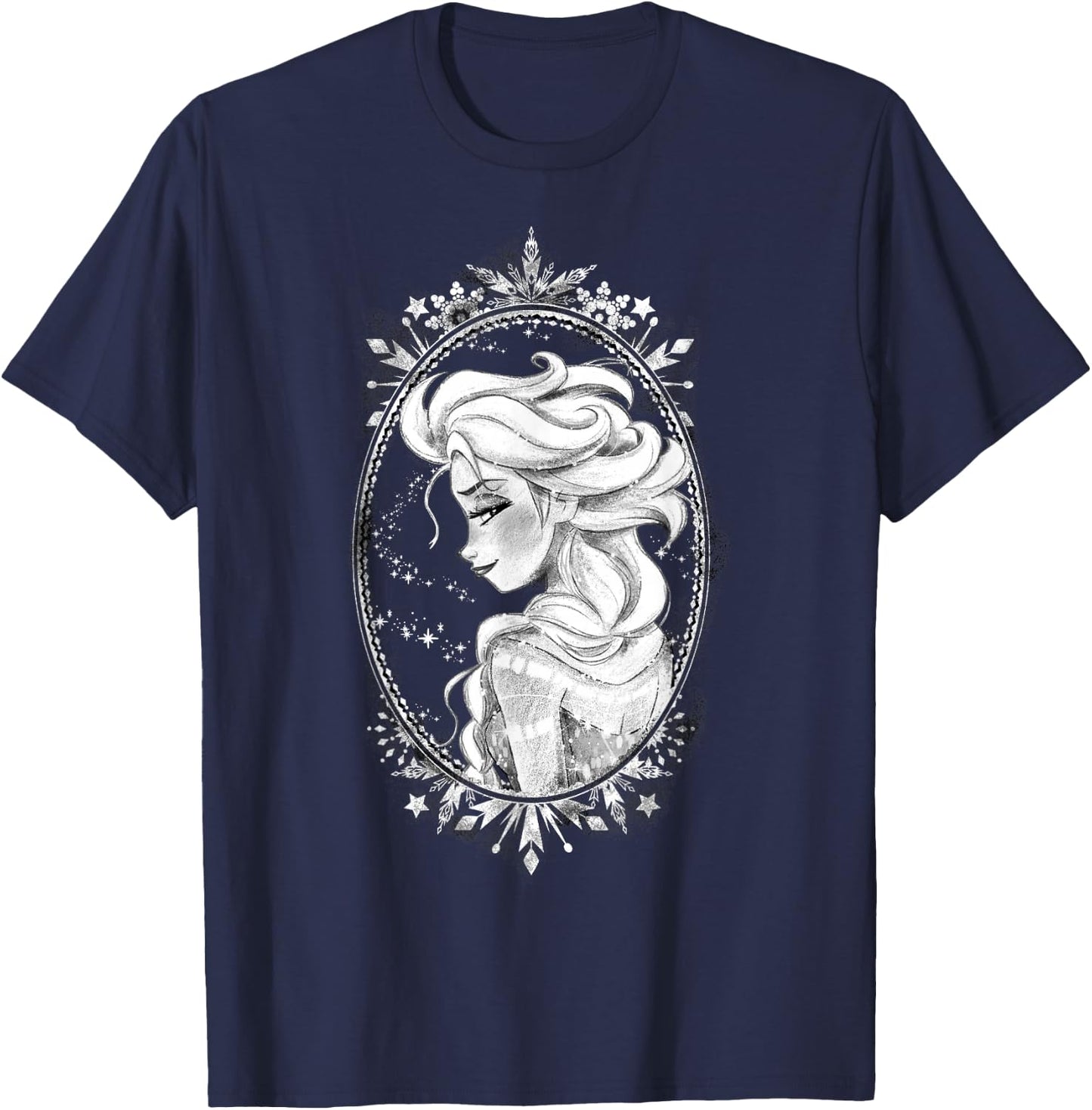 Disney Frozen Elsa Sketch Portrait Snowflakes T-Shirt - T-Shirt | Navy