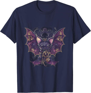 Steampunk Vampire Bat with fangs, wings and gears Gothic art T-Shirt - T-Shirt | Navy