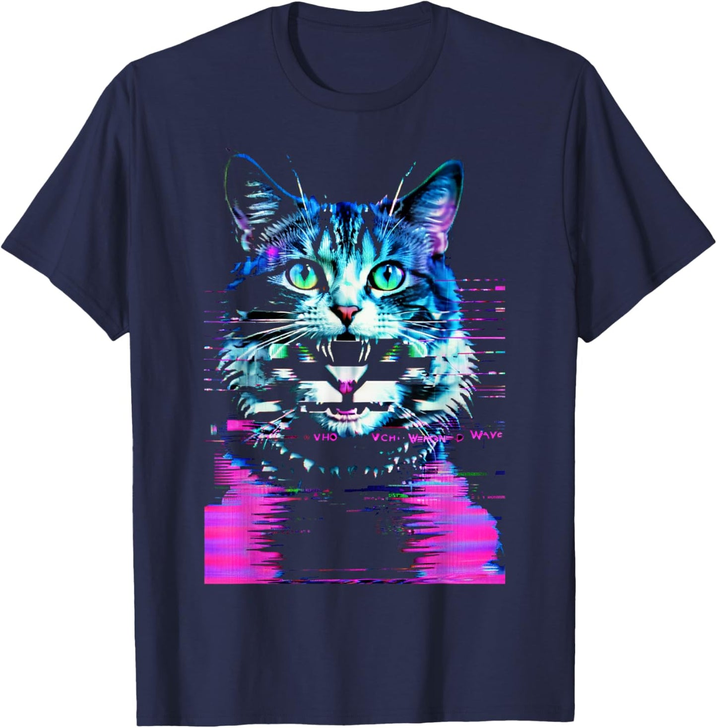 Weirdcore Cat Glitch Trippy Vaporwave Alt Harajuku Punk Men Women T-Shirt - T-Shirt | Navy