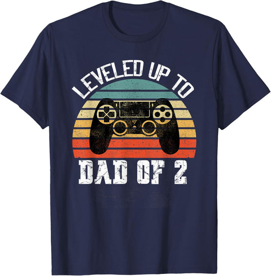 Daddy Again Leveled Up to Dad of 2 Dad T-Shirt - T-Shirt | Navy