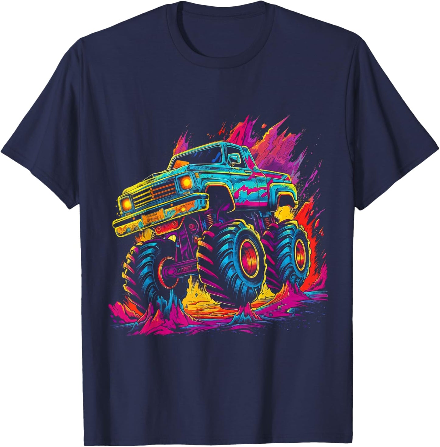 Retro Vintage Monster Truck Retro Sunset Monster Truck Boys T-Shirt - T-Shirt | Navy