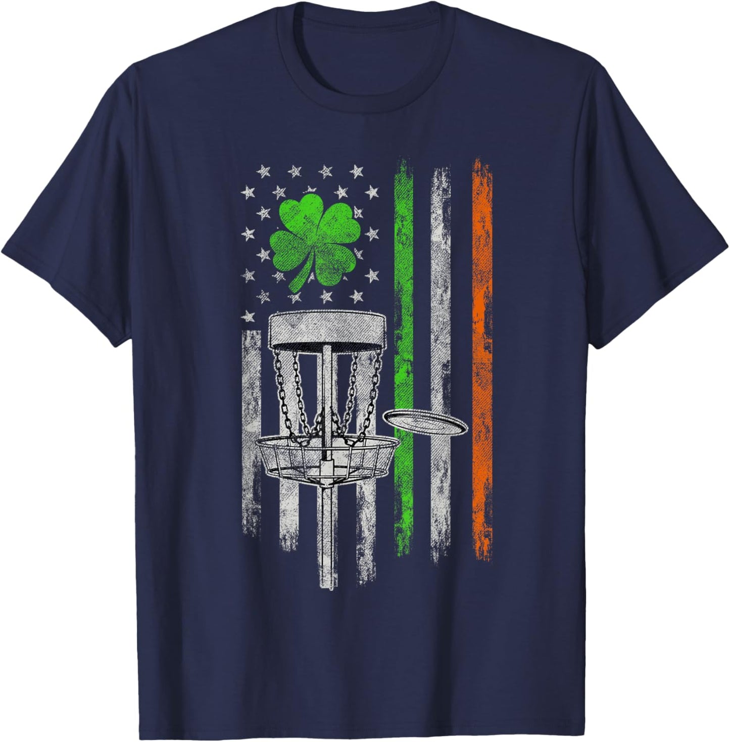 Disc Golf American Irish Flag St Patricks Day Shamrock Leaf T-Shirt - T-Shirt | Navy