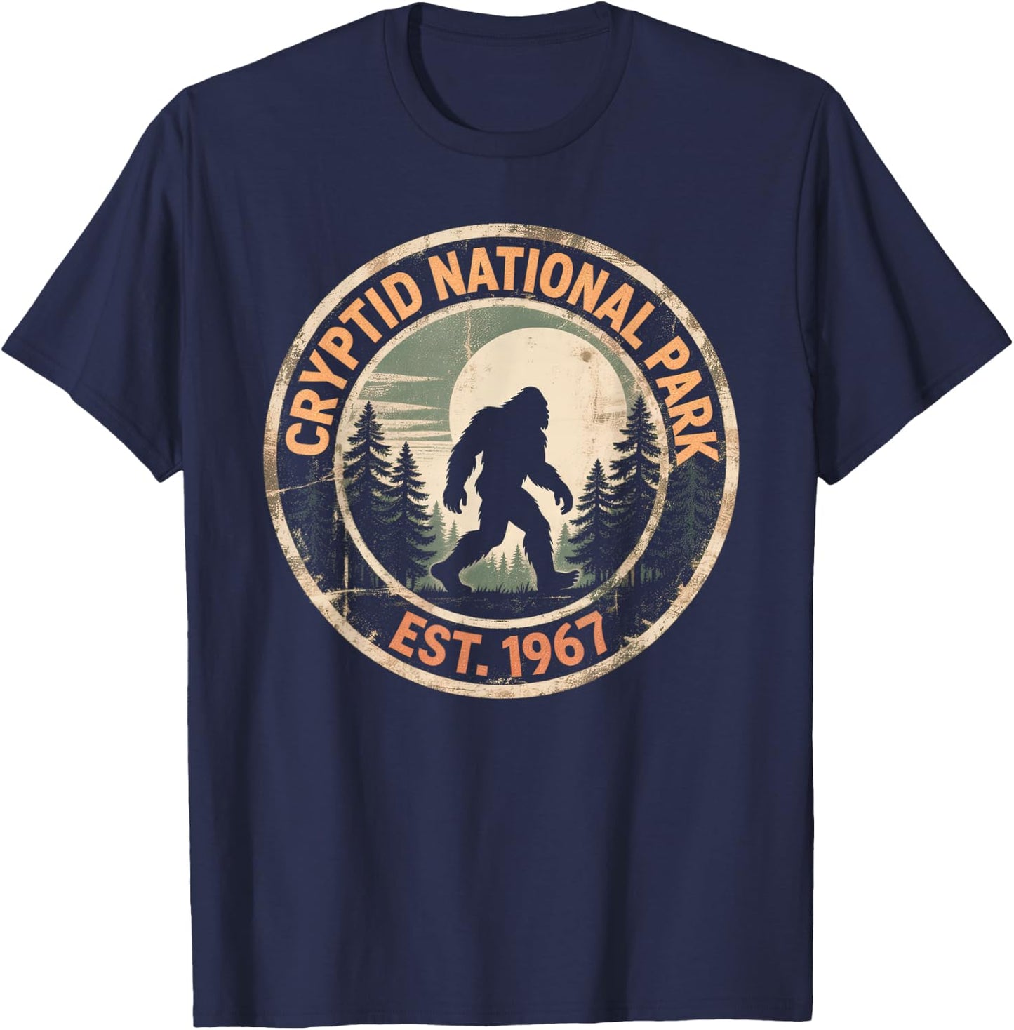 Vintage Sasquatch Cryptid National Park Bigfoot Hiking T-Shirt - T-Shirt | Navy