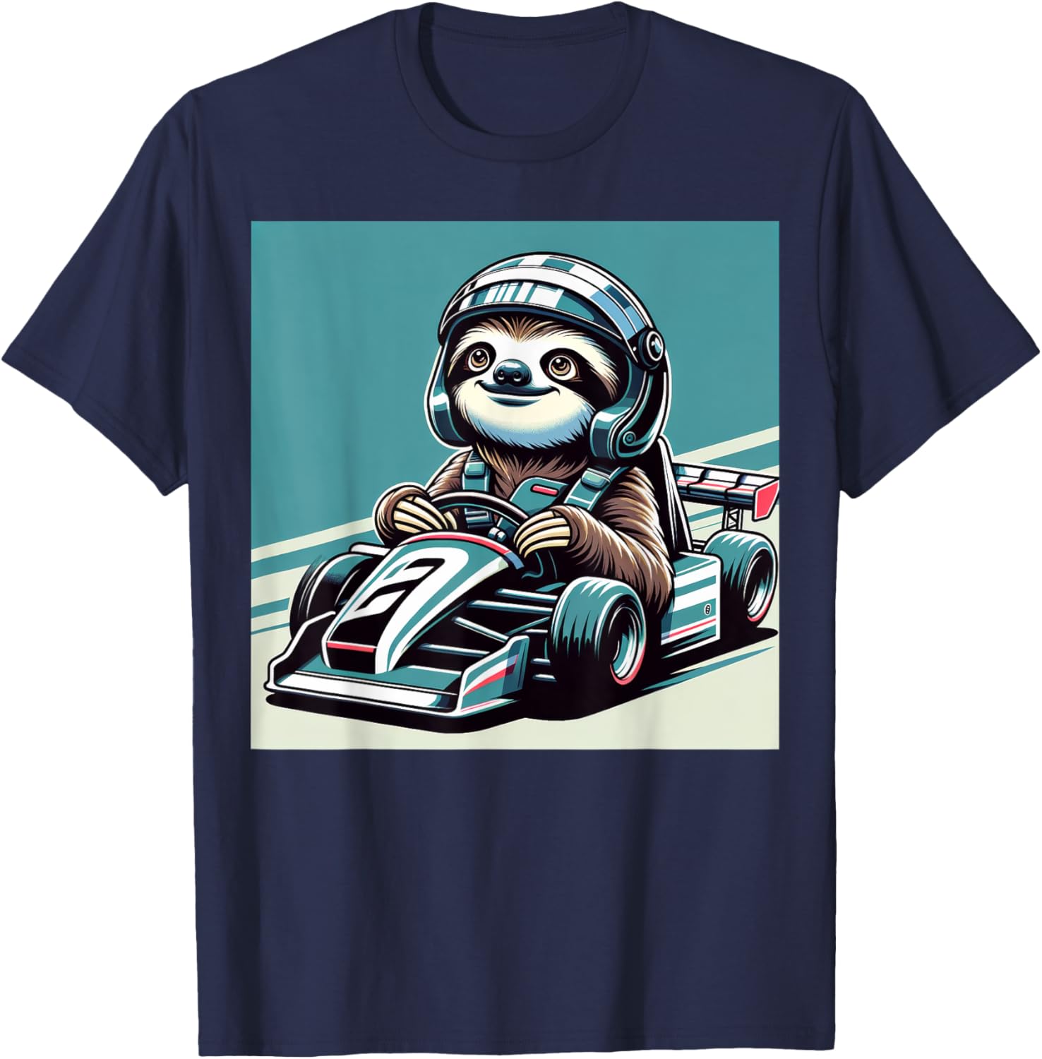 Sloth Loves Racing Motor Race Kids Boys Girls Car Race Sloth T-Shirt - T-Shirt | Navy