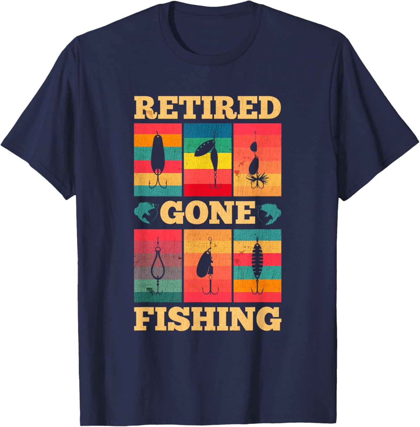 Retired Gone Fishing Fish Hook Grandpa Grandparents Day T-Shirt - T-Shirt | Navy