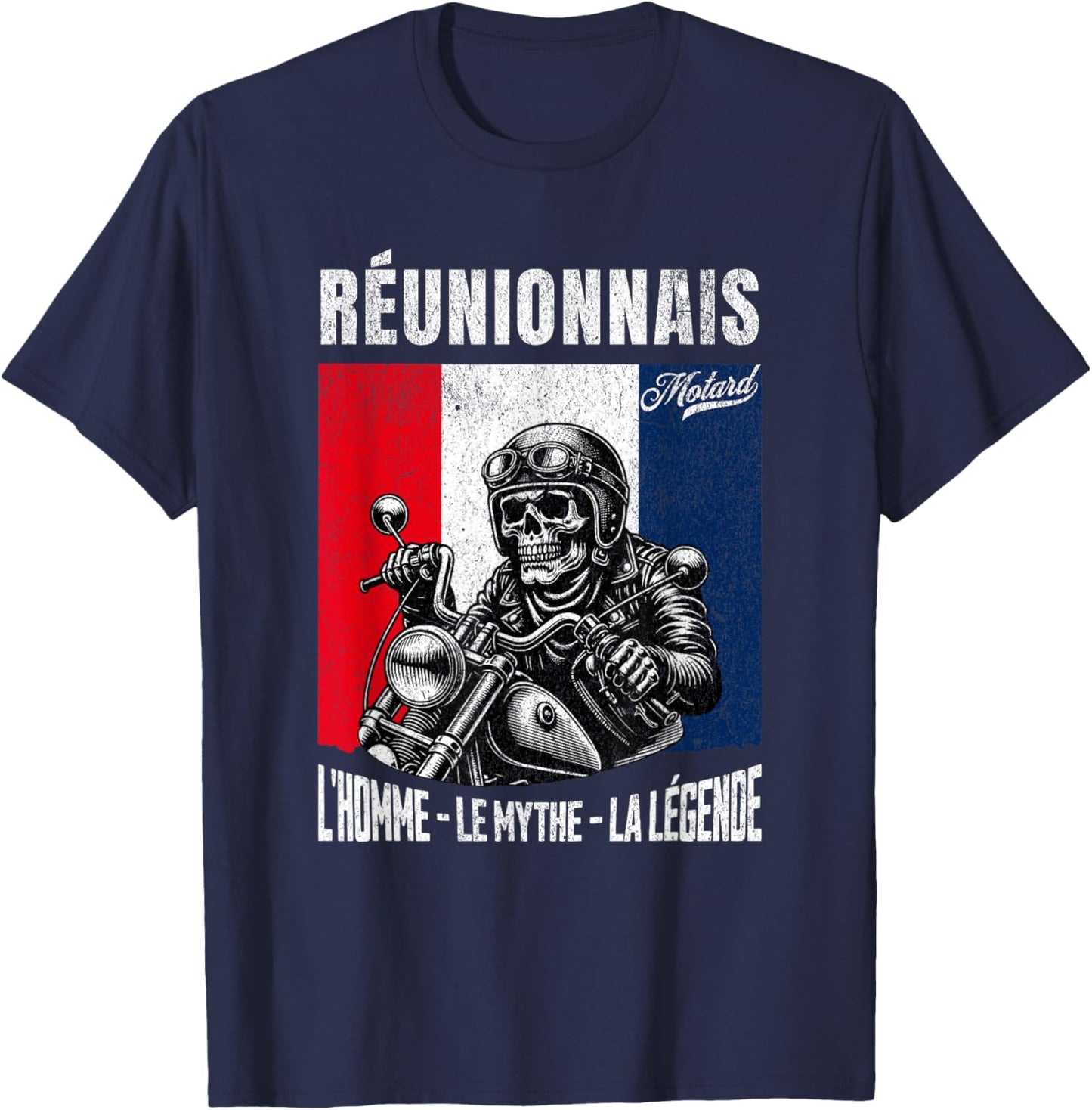 Réunionnais Biker Humour Man Reunion Island , Black, S T-Shirt - T-Shirt | Navy