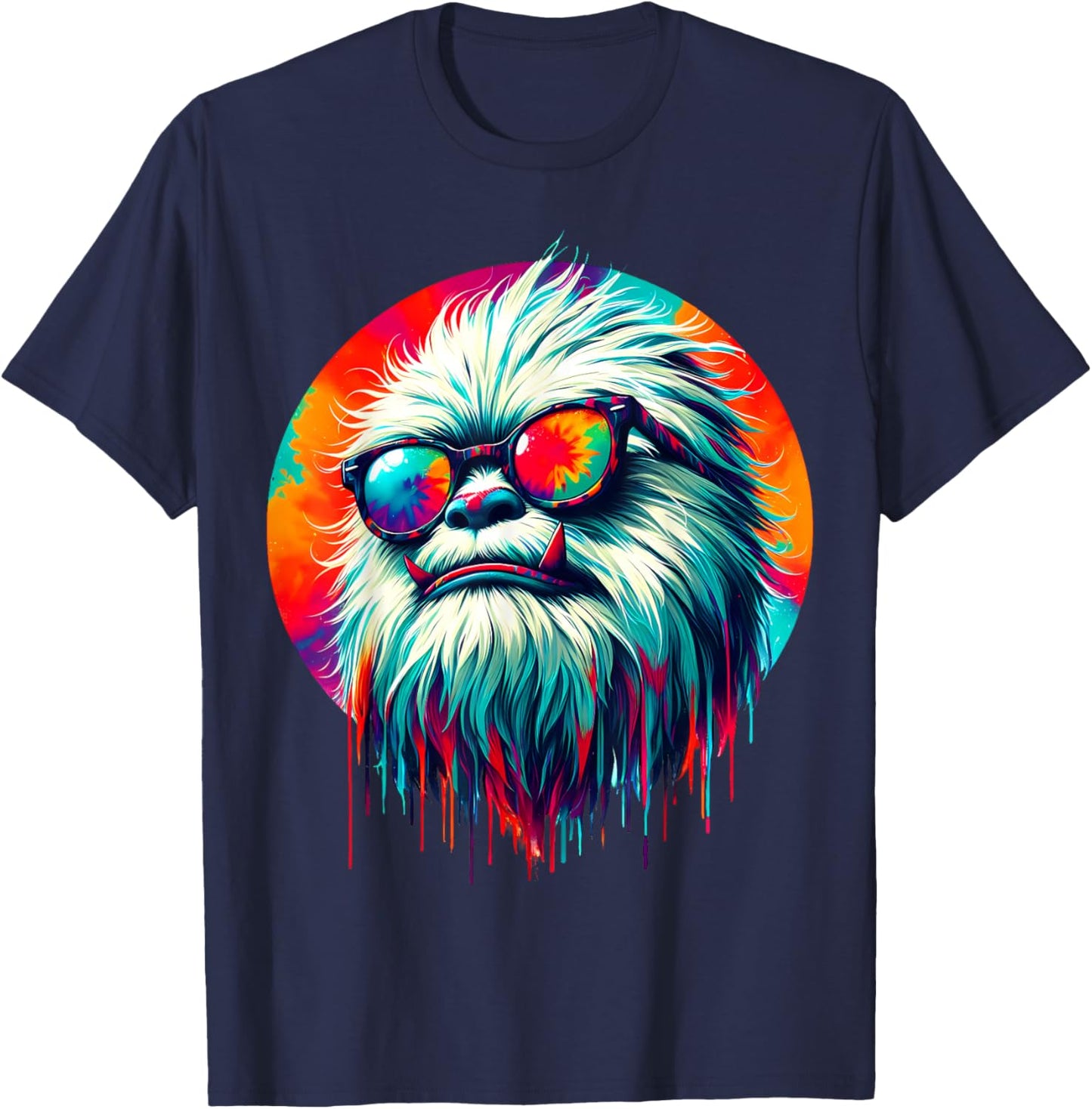 Cool Tie Dye Sunglasses Yeti Graphic Illustration Art T-Shirt - T-Shirt | Navy