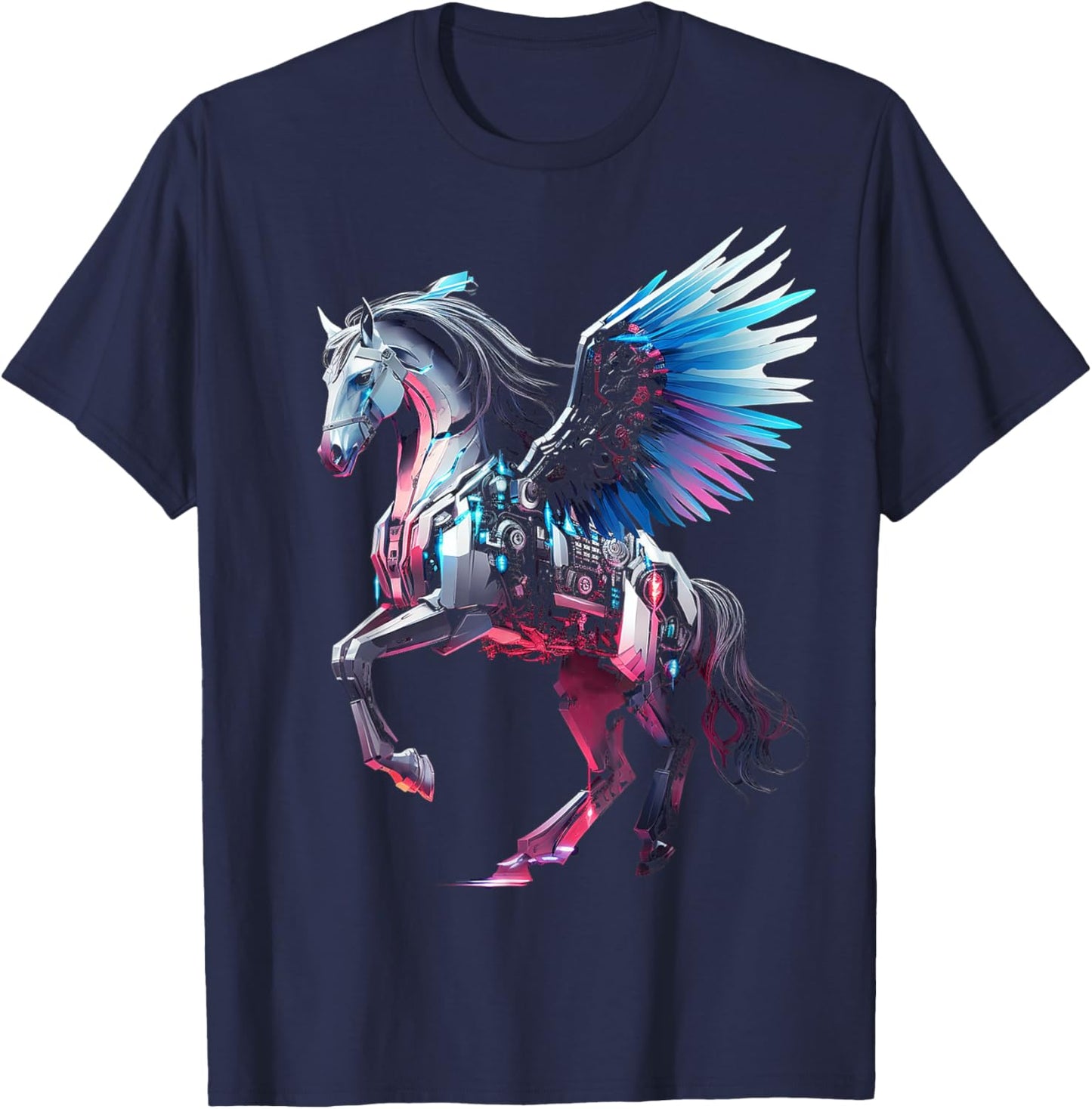 Pegasus Robot Art Animal Horse Geometric Graphic Unicorn T-Shirt - T-Shirt | Navy
