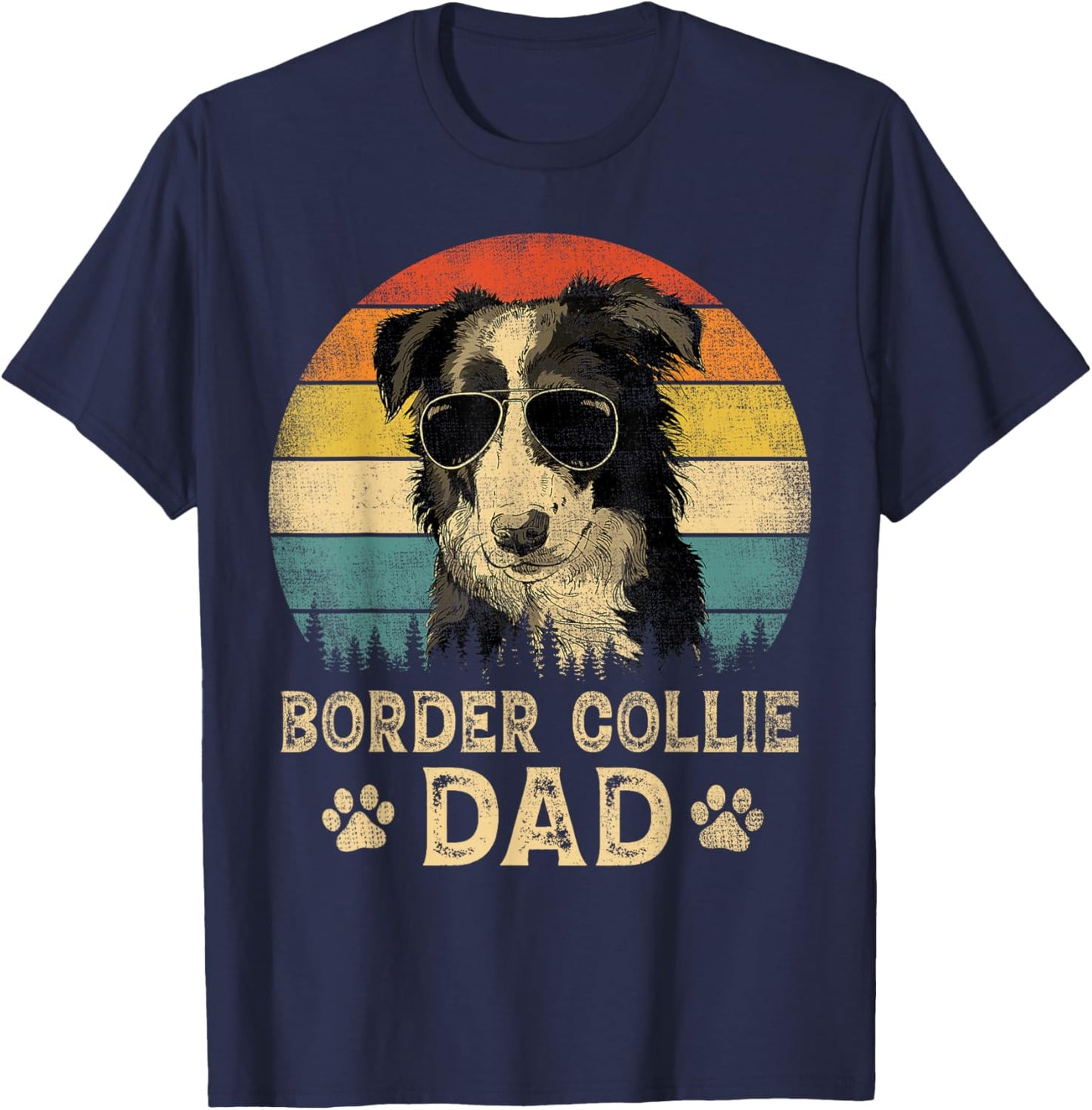 Vintage Border Collie Dad Dog Lovers Father's Day T-Shirt - T-Shirt | Navy