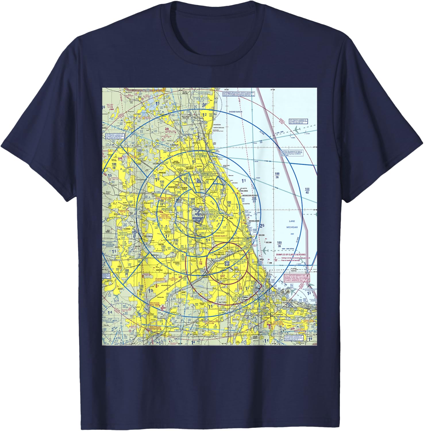 Aeronautical VFR Sectional Chart - Chicago T-Shirt - T-Shirt | Navy