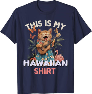 This is My Hawaiian Shirt Funny Cat Hawaii Party Luau T-Shirt - T-Shirt | Navy