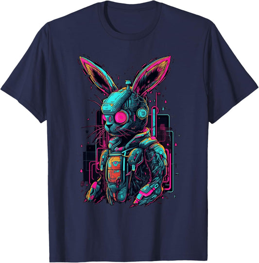 Cyberpunk Bunny Cyborg Rabbit | Cool Gamer Easter T-Shirt - T-Shirt | Navy