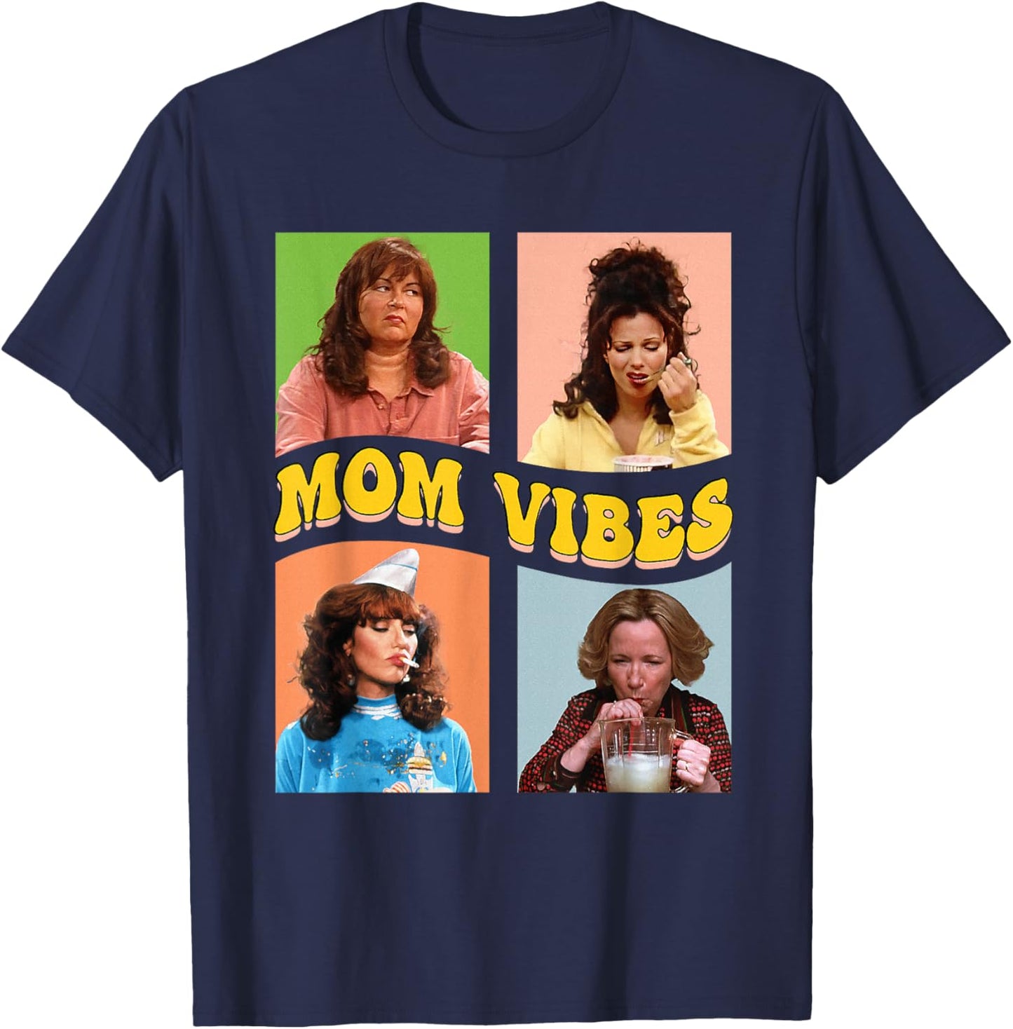 Retro Nineties Mom Vibes Vintage Mother's Day Shirt Women , Black, S T-Shirt - T-Shirt | Navy