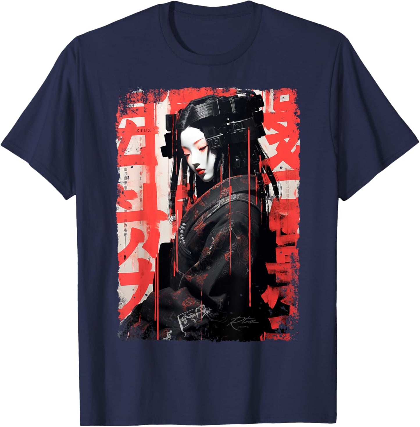 Hip Hop Y2K Vintage Hipster Edgy Urban Streetwear Geisha T-Shirt - T-Shirt | Navy