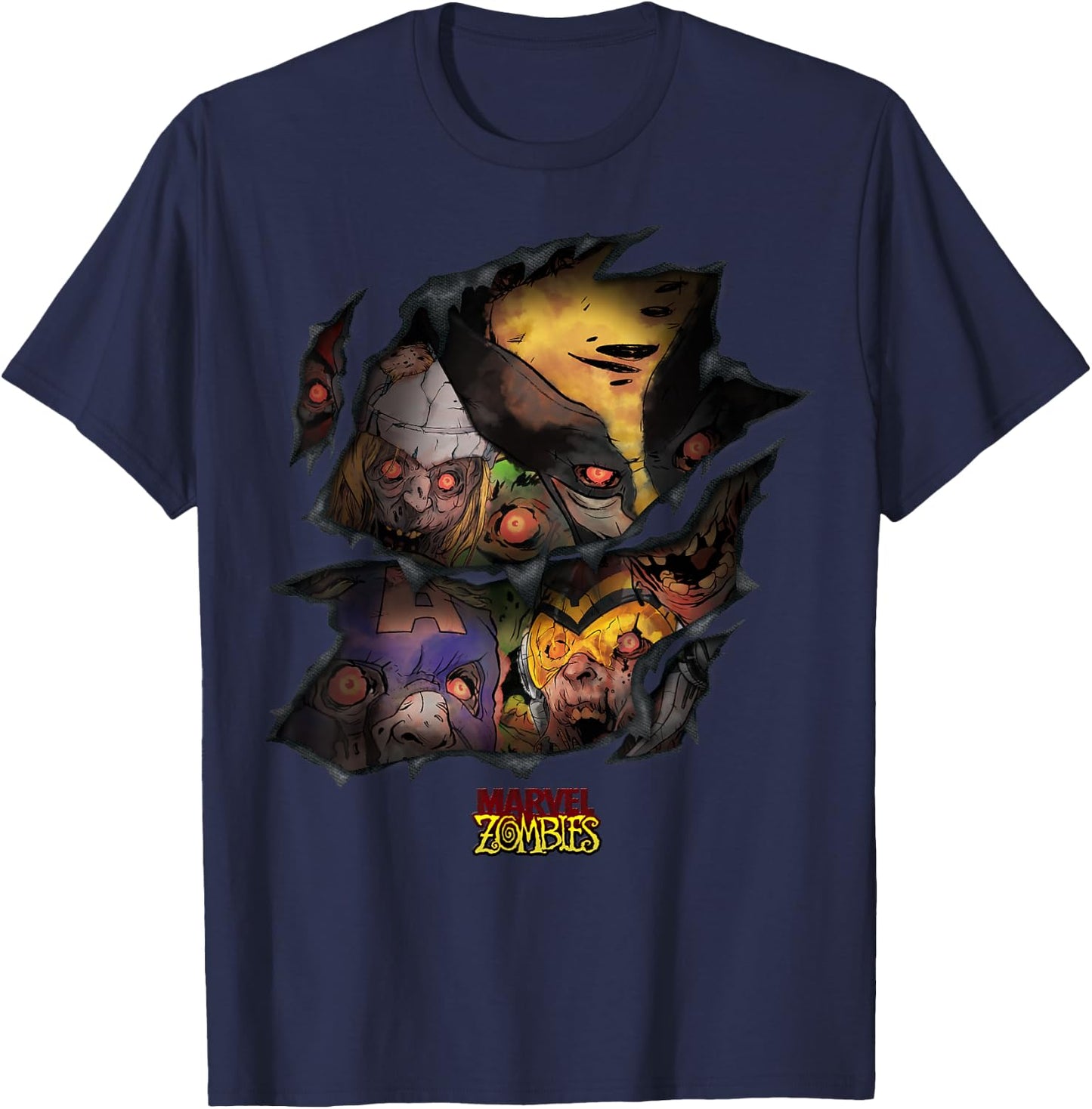 Marvel Zombies Group Shot Zombies Ripping Through T-Shirt - T-Shirt | Navy