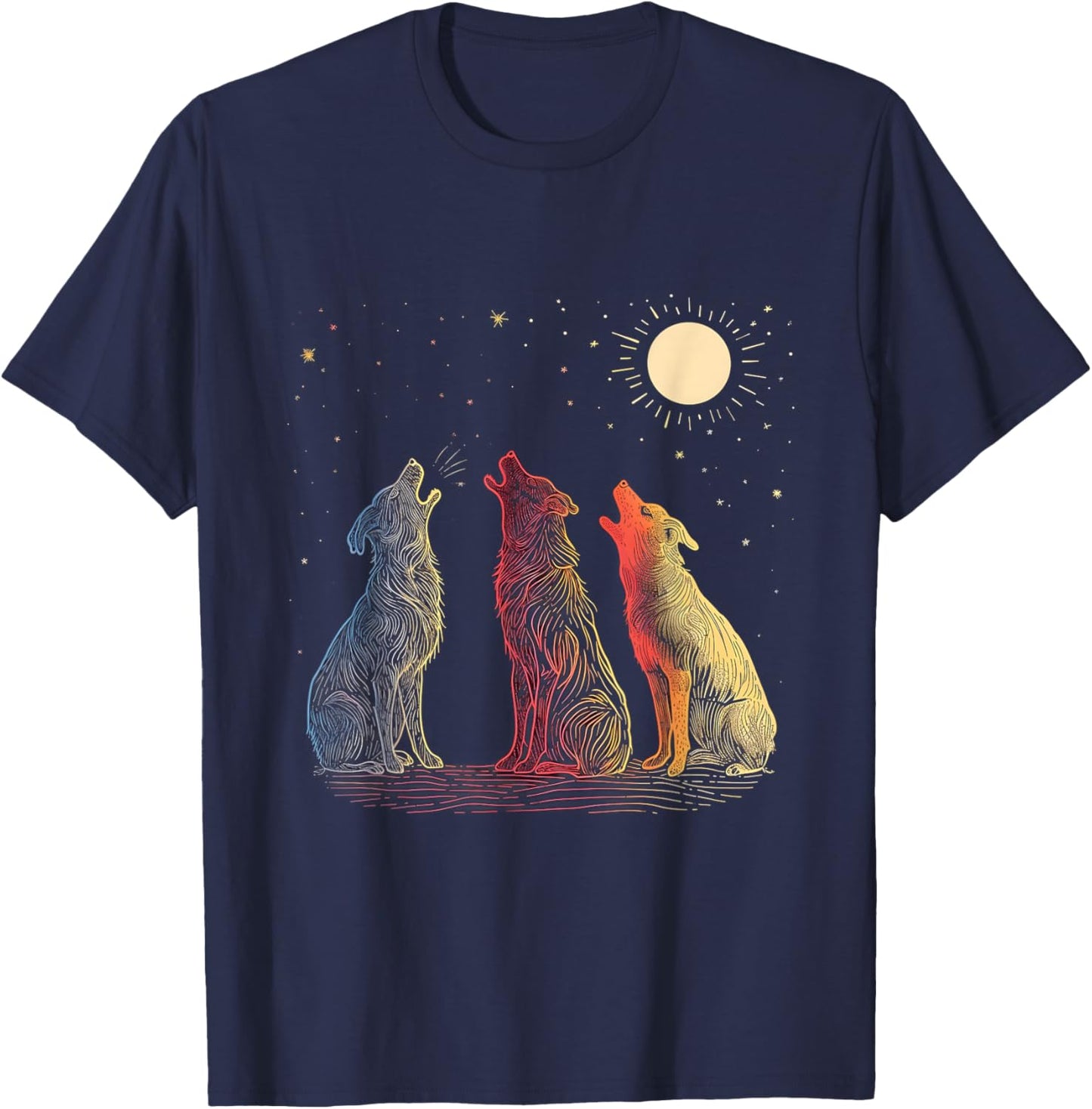 Dog Howling At The Moon Parody 3 Wolf Moon Wildlife Men Women Kids T-Shirt - T-Shirt | Navy