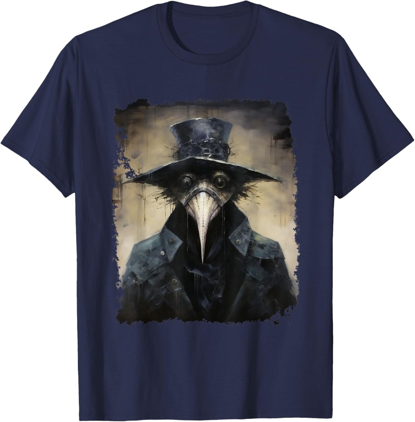 FrightNightFits Plague Doctor - Black, Small - Horror Halloween Graphic Design - -Adult, -Kids - Short Sleeve - Cotton Blend - - Halloween T-Shirt - T-Shirt | Navy