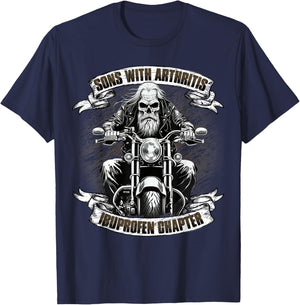 Funny Apparel for older Bikers Sons with Arthritis Ibuprofen Chapter Men's Black Motorcycle T-Shirt - T-Shirt | Navy