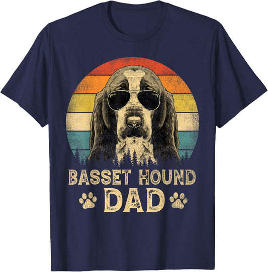 Vintage Basset Hound Dad Dog Lovers Father's Day T-Shirt - T-Shirt | Navy