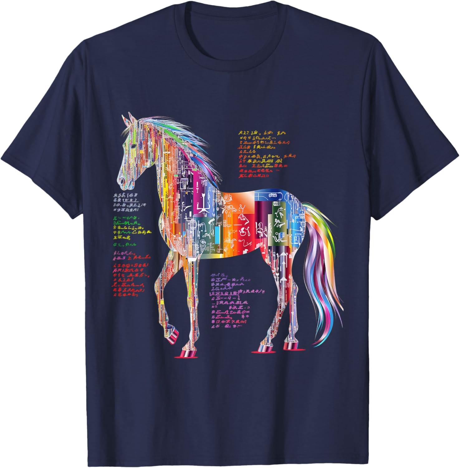 Horse Artwork Colorful Abstract Animal Art Graphic Horse T-Shirt - T-Shirt | Navy