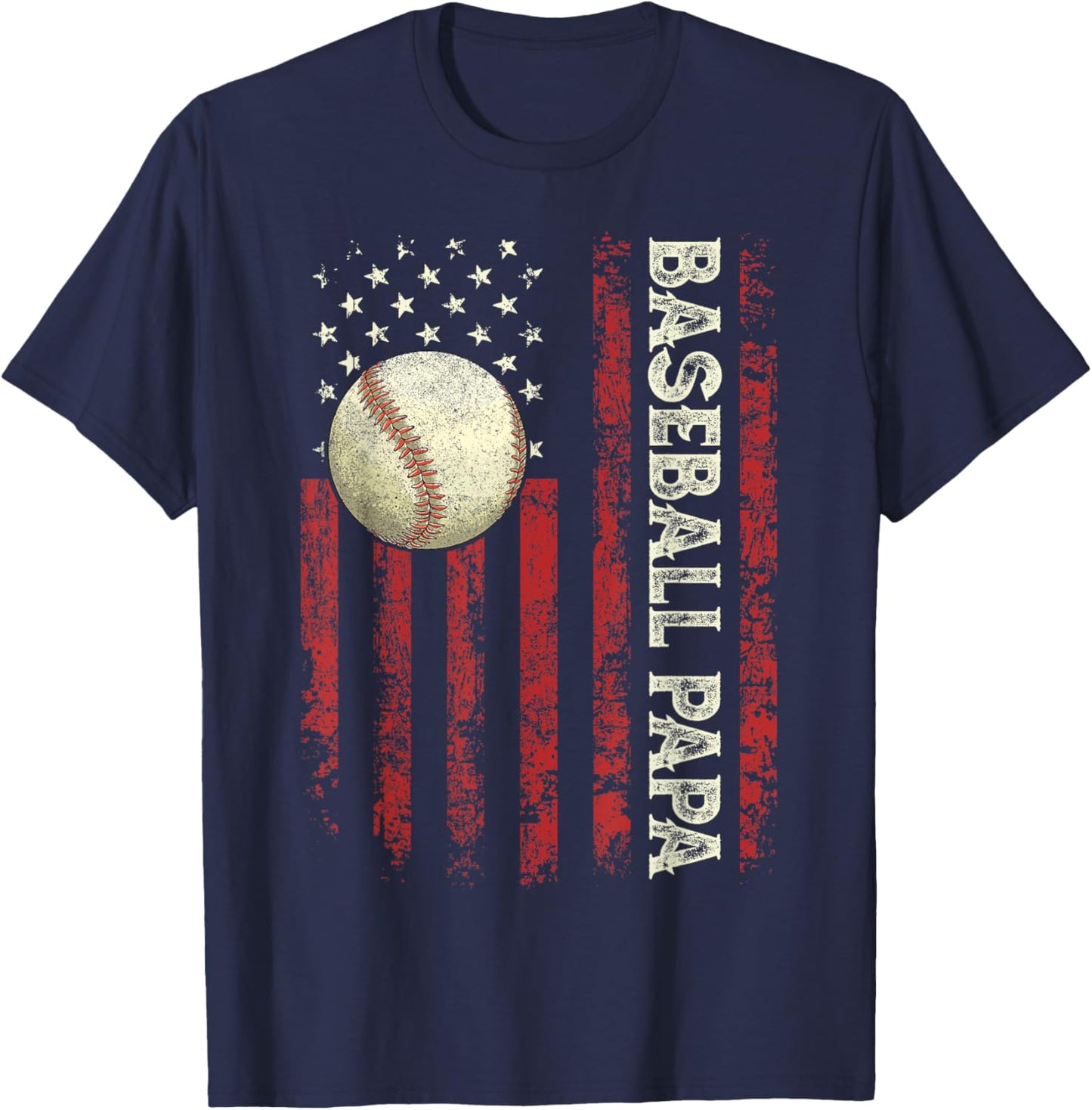 Father's Day Baseball Papa USA Flag Gifts Dad Men Baseball T-Shirt - T-Shirt | Navy