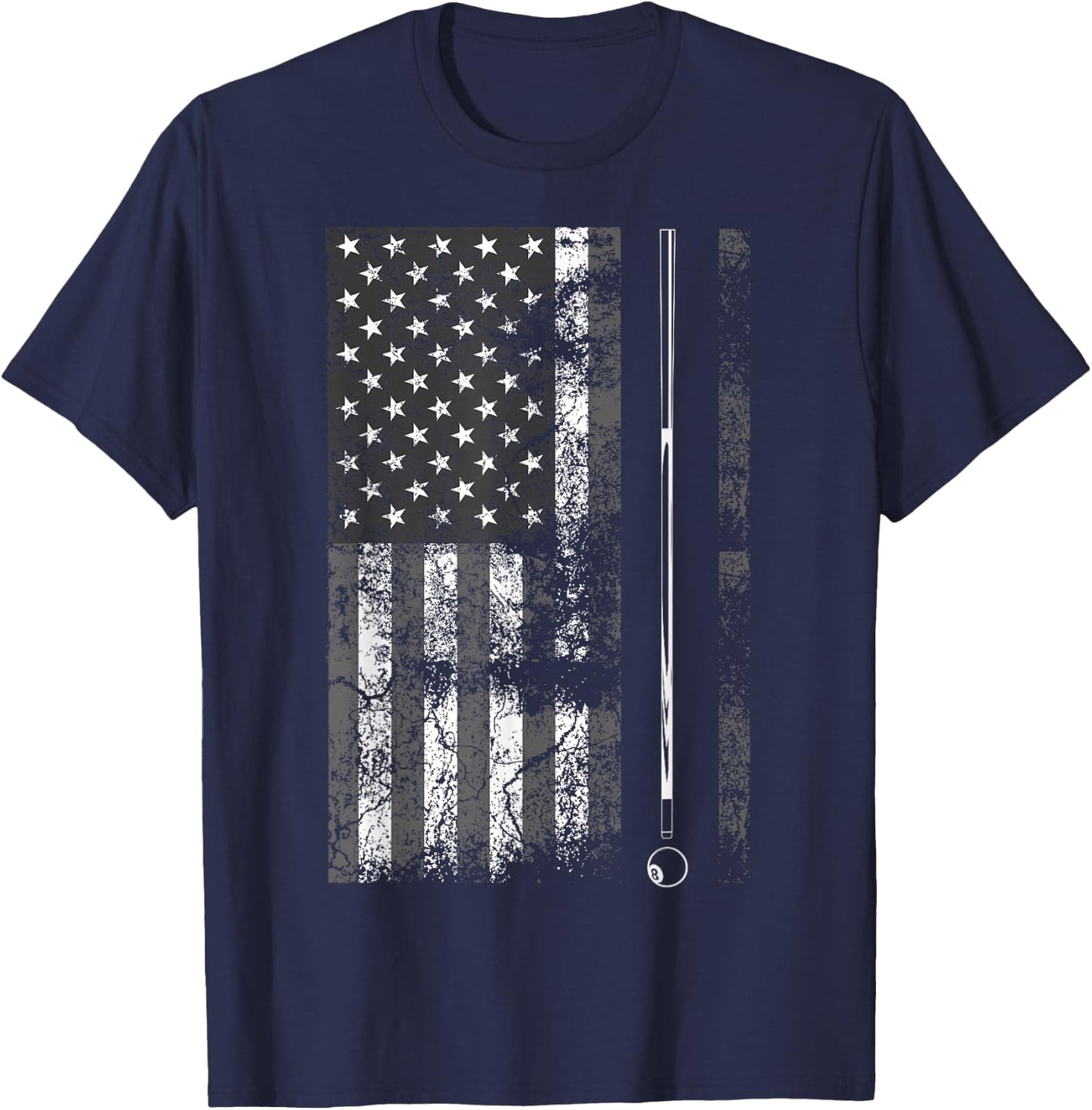 American Flag Billiard Stick Cute Table Game Funny USA Gift T-Shirt - T-Shirt | Navy