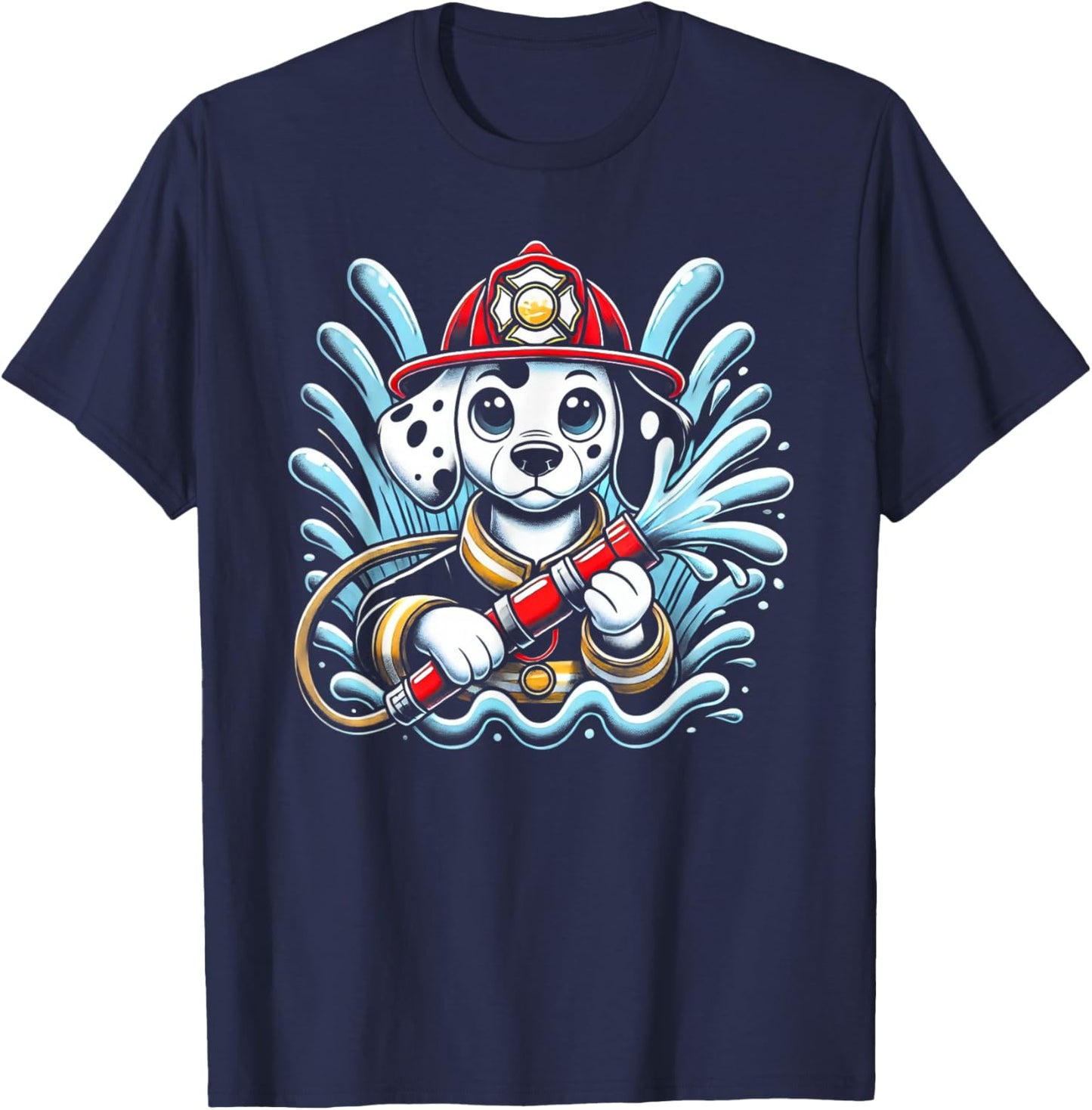 Cute Cartoon Dalmatian Dog Firefighter Fireman For Children T-Shirt - T-Shirt | Navy