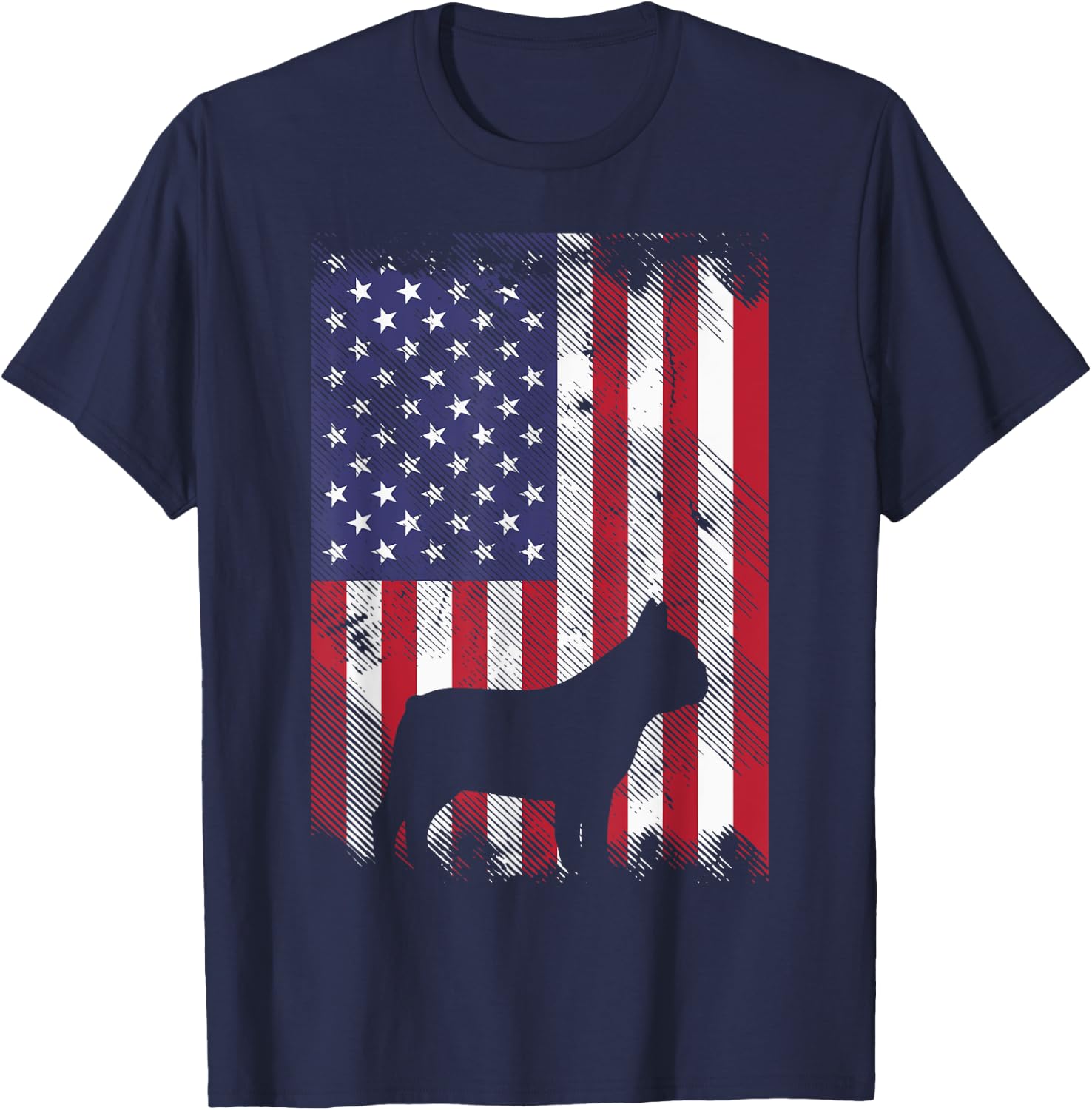 American Flag French Bulldog Frenchie Patriotic 4th Of July T-Shirt - T-Shirt | Navy