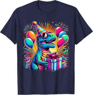 Dinosaur Birthday Party T-Rex Retro Dinosaur T-Shirt - T-Shirt | Navy