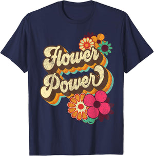 Flower Power 60s 70s Hippie Retro Groovy Positive Vibes T-Shirt - T-Shirt | Navy