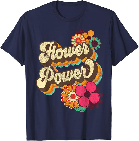 Flower Power 60s 70s Hippie Retro Groovy Positive Vibes T-Shirt - T-Shirt | Navy