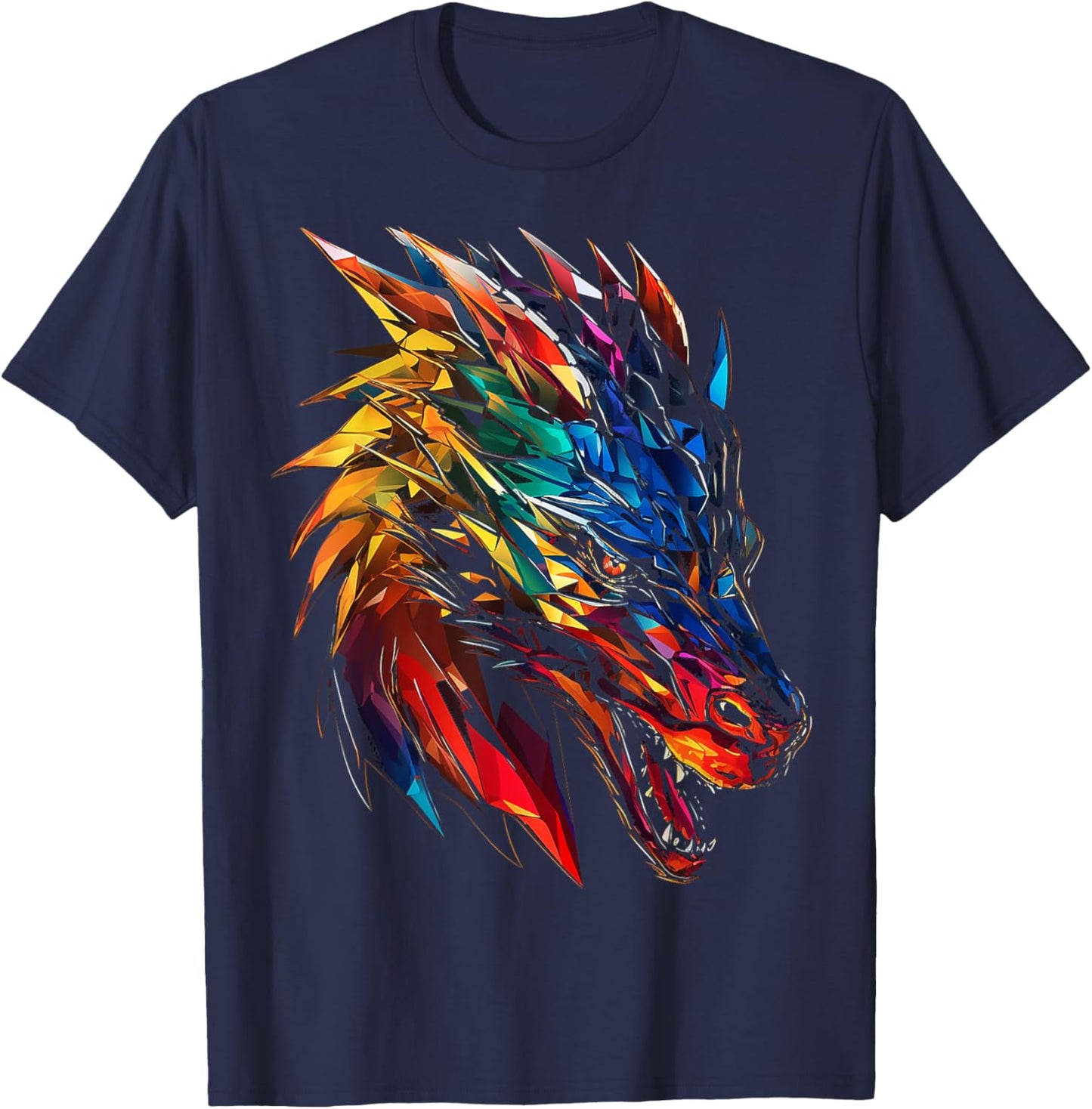 Dragon Colorful Polygon Animal Abstract Art Dragon T-Shirt - T-Shirt | Navy