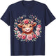 Cute Baby Highland Cow With Carnation Flower Scottish Farm T-Shirt - T-Shirt | Navy