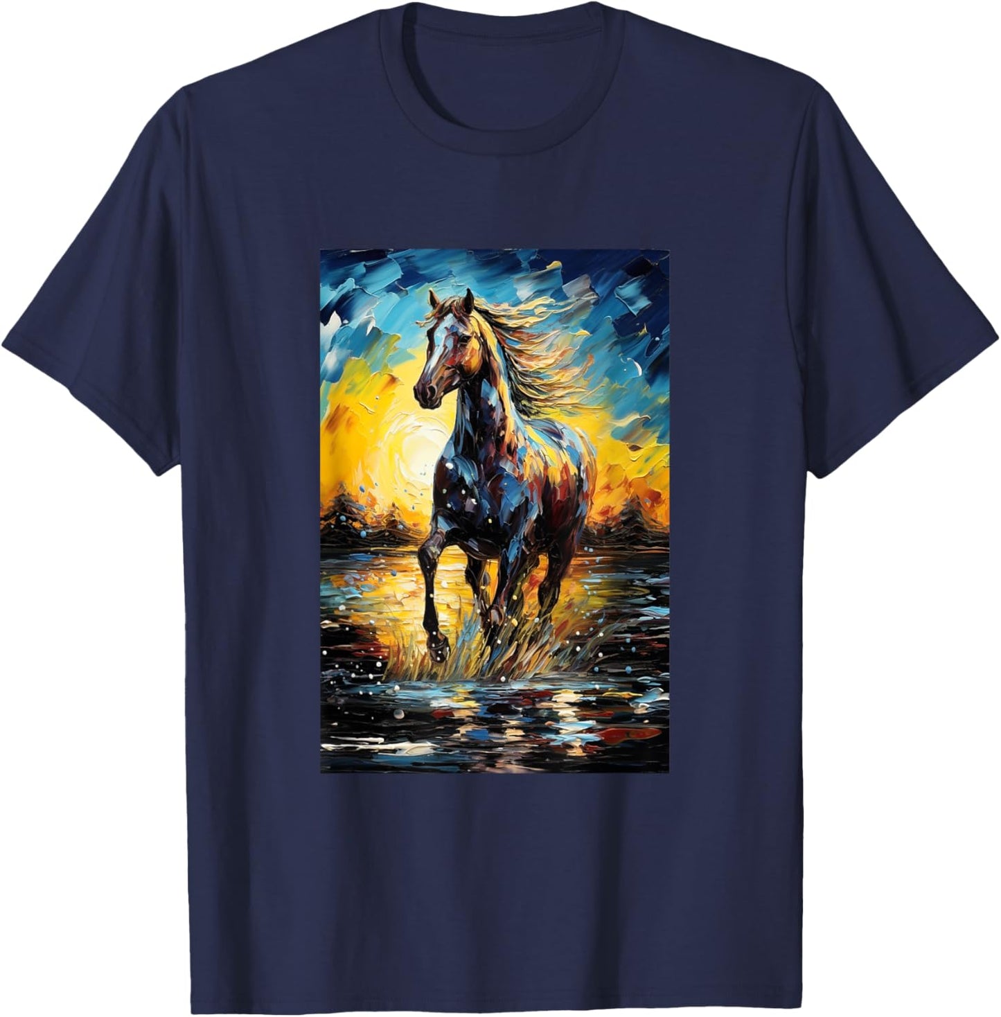 Horse Equestrian Riding - Van Gogh Style - Starry Night T-Shirt - T-Shirt | Navy