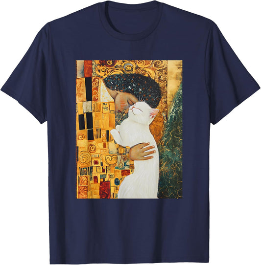 Klimt’s The Kiss Cat Lover Parody Klimt Style Women T-Shirt - T-Shirt | Navy