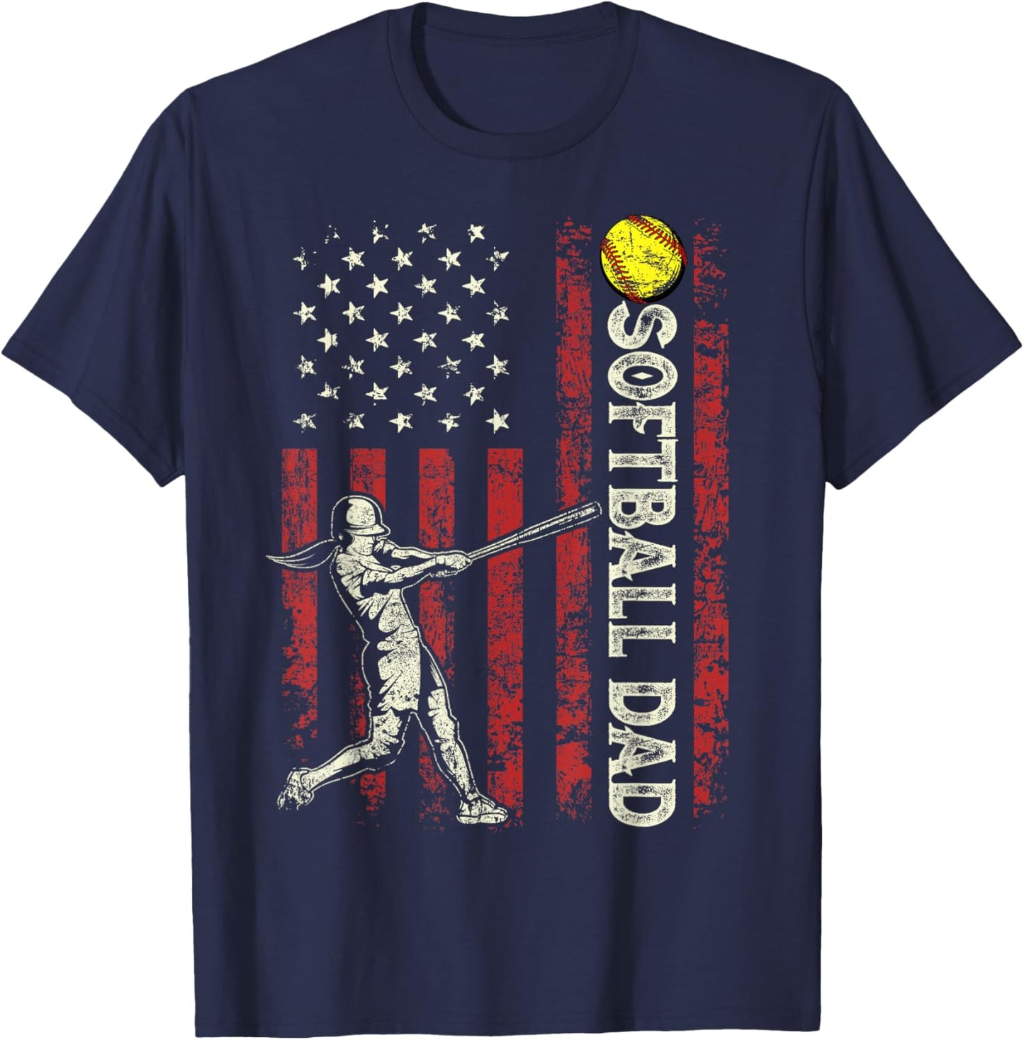 Softball Dad US Flag Gifts for Dad Men Patriotic Fathers Day T-Shirt - T-Shirt | Navy