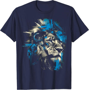 Lion Lover Abstract Animal Art Drawing Graphic Lion T-Shirt - T-Shirt | Navy