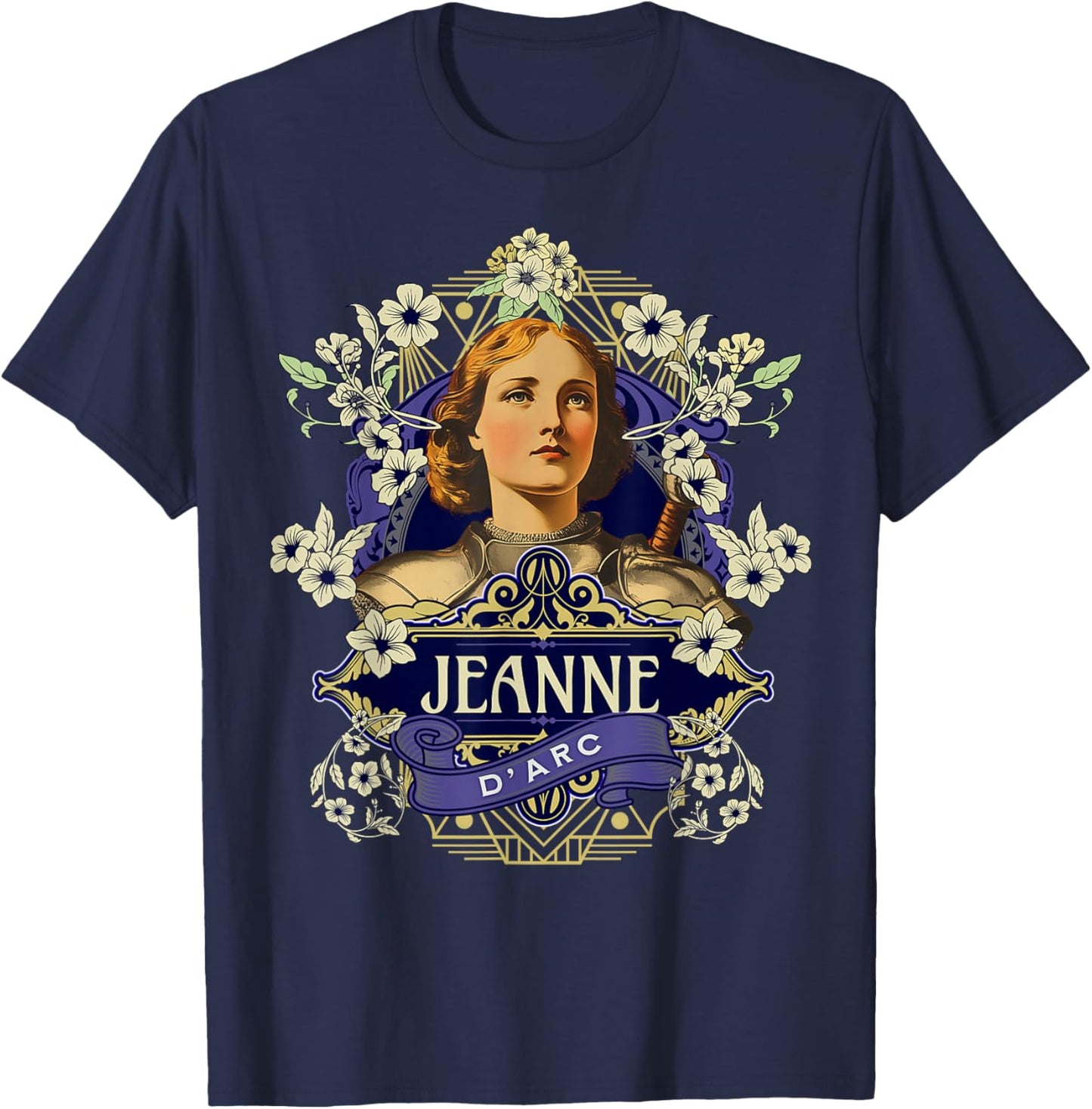 Jeanne D'Arc Jeanne D'Arc Vintage Art Nouveau Style Poster , Black, S T-Shirt - T-Shirt | Navy