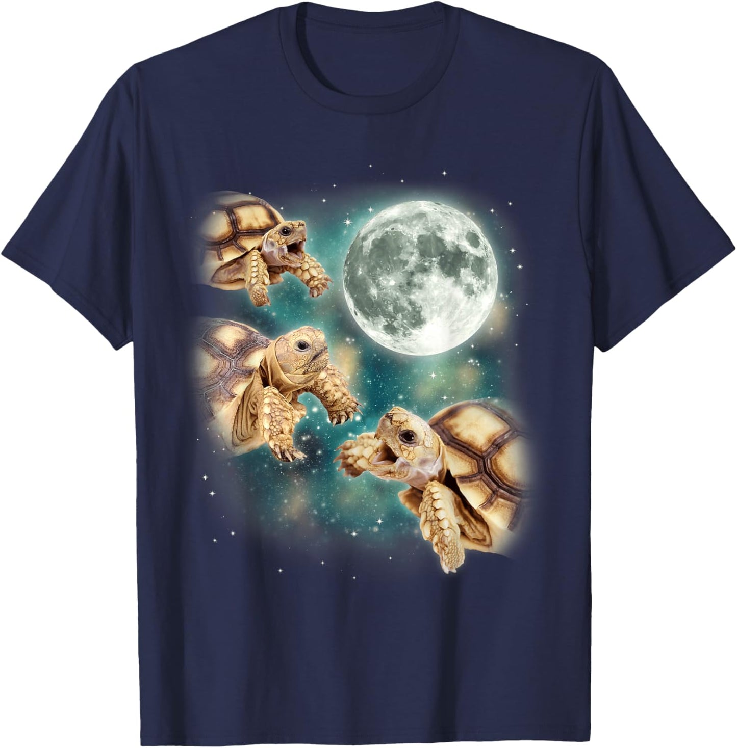 Three Tortoises Howl at Moon Wildlife Mountain Turtle Meme T-Shirt - T-Shirt | Navy