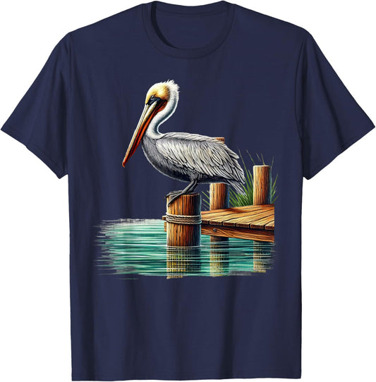 Unique Brown Pelican Piling Design for Pelican Lover T-Shirt - T-Shirt | Navy
