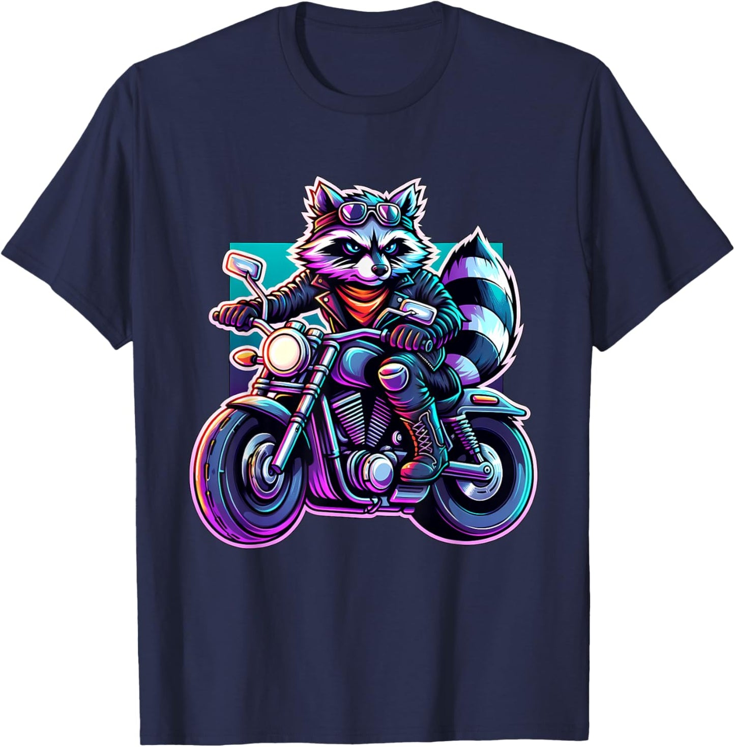 Biker Racoon Riding Motorbike T-Shirt - T-Shirt | Navy