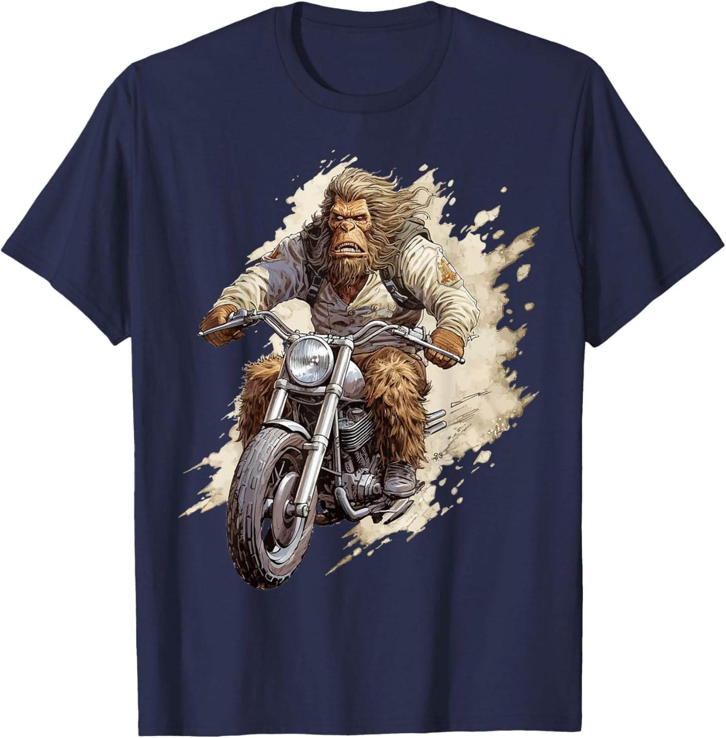 Bigfoot Biker Funny Sasquatch Bigfoot Riding A Motorcycle T-Shirt - T-Shirt | Navy