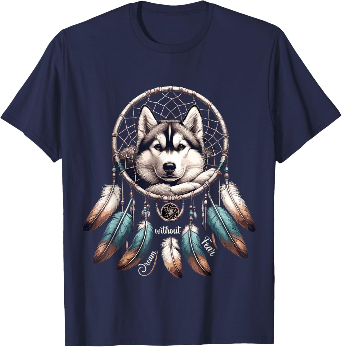 Dream Without Fear Wolf Dreamcatcher T-Shirt - T-Shirt | Navy