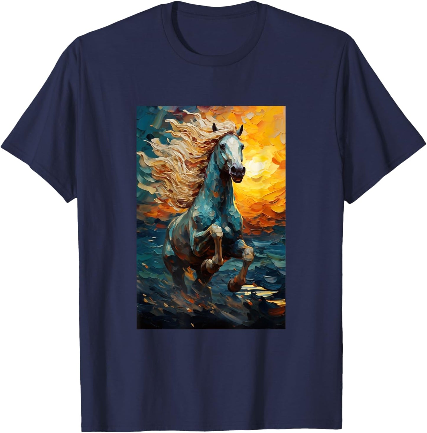Horse Equestrian Riding - Van Gogh Style - Starry Night T-Shirt - T-Shirt | Navy